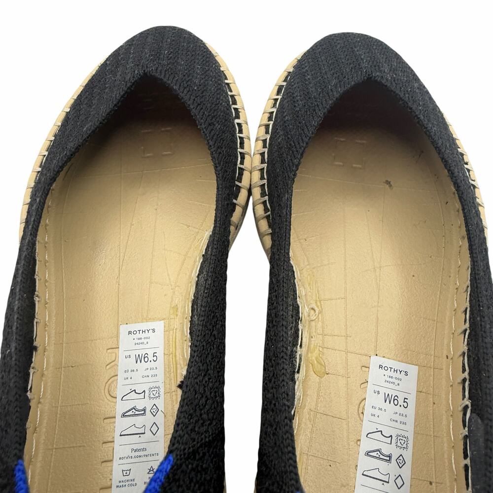 Rothy’s The Espadrille Flat in Black Boardwalk Knit Size 6.5 Jute‎ Sole Slip On - Picture 8 of 15
